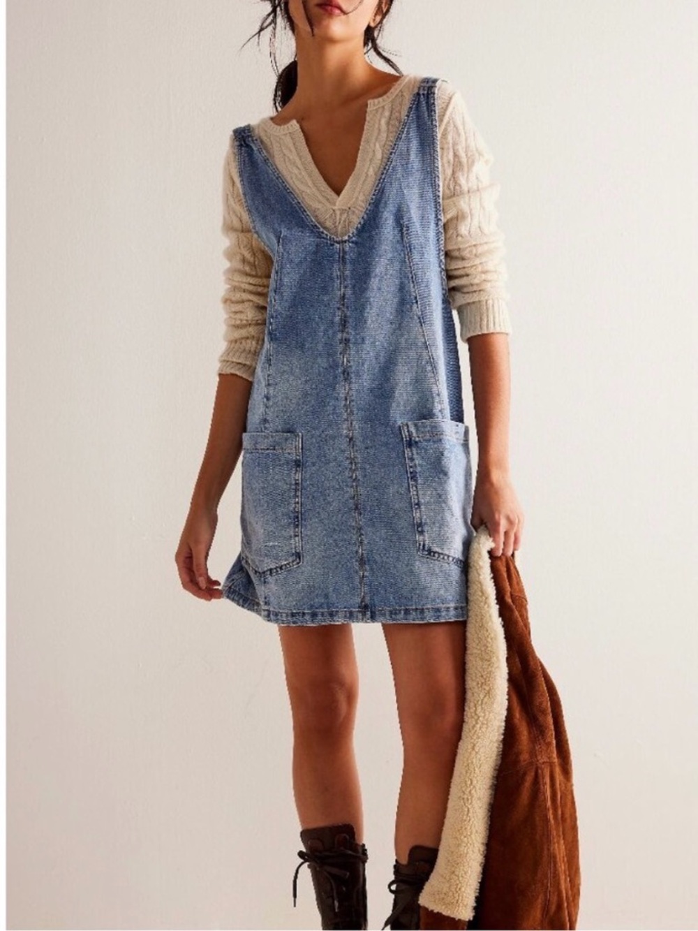 Free People We The Free Follow Your Heart Denim Overall Mini Dress NWT